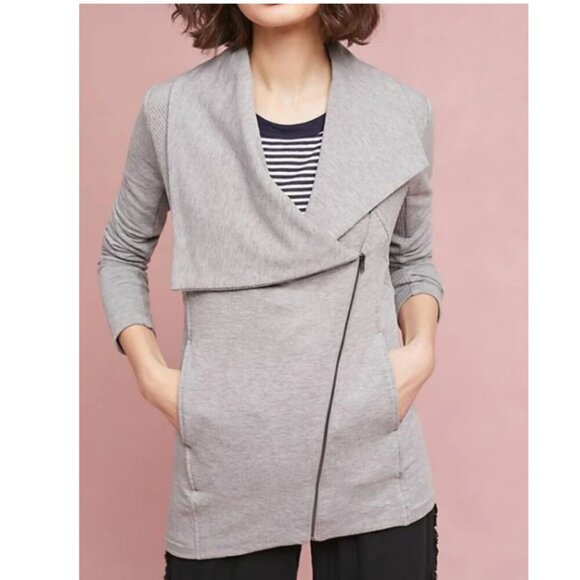 Anthropologie Moto Full Zip Sweatshirt Jacket Womens XS Extra Small Gray Stretch - Picture 6 of 7
